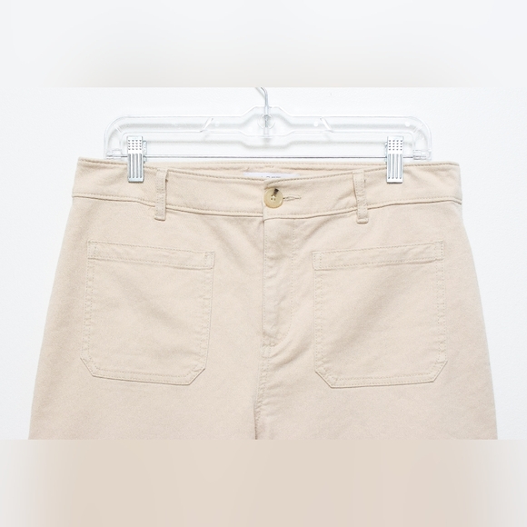 NWT Loft Palmer Wide Leg Pants Twill Tan Patch Pockets High Waisted Size 14 Prep - Picture 4 of 9